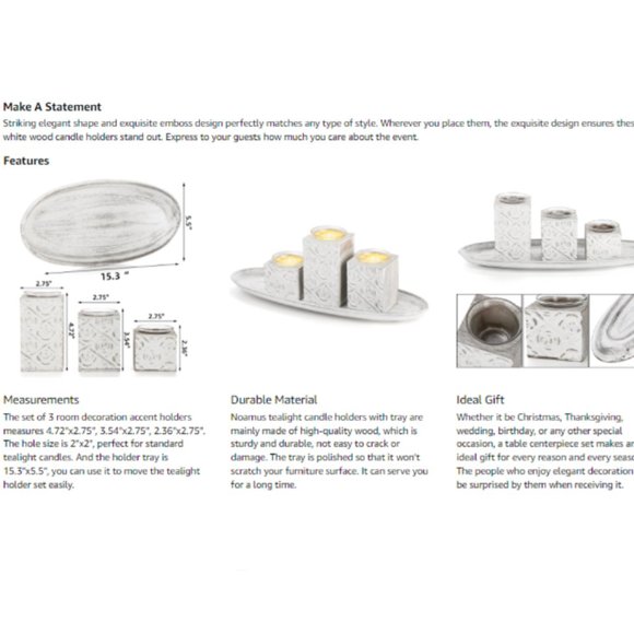 Set of 3 / 3 Sizes - Tealight / Votive Candle Holders with Wooden Stands & Tray - Picture 10 of 11